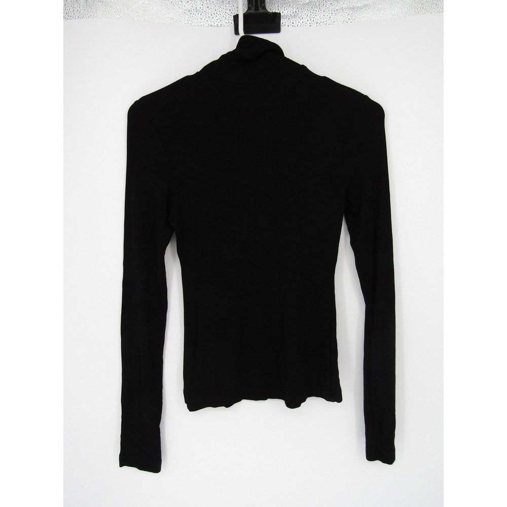bebe Turtleneck Top Womens Small Black Rhinestone Logo Ribbed Long Sleeve - Picture 3 of 11